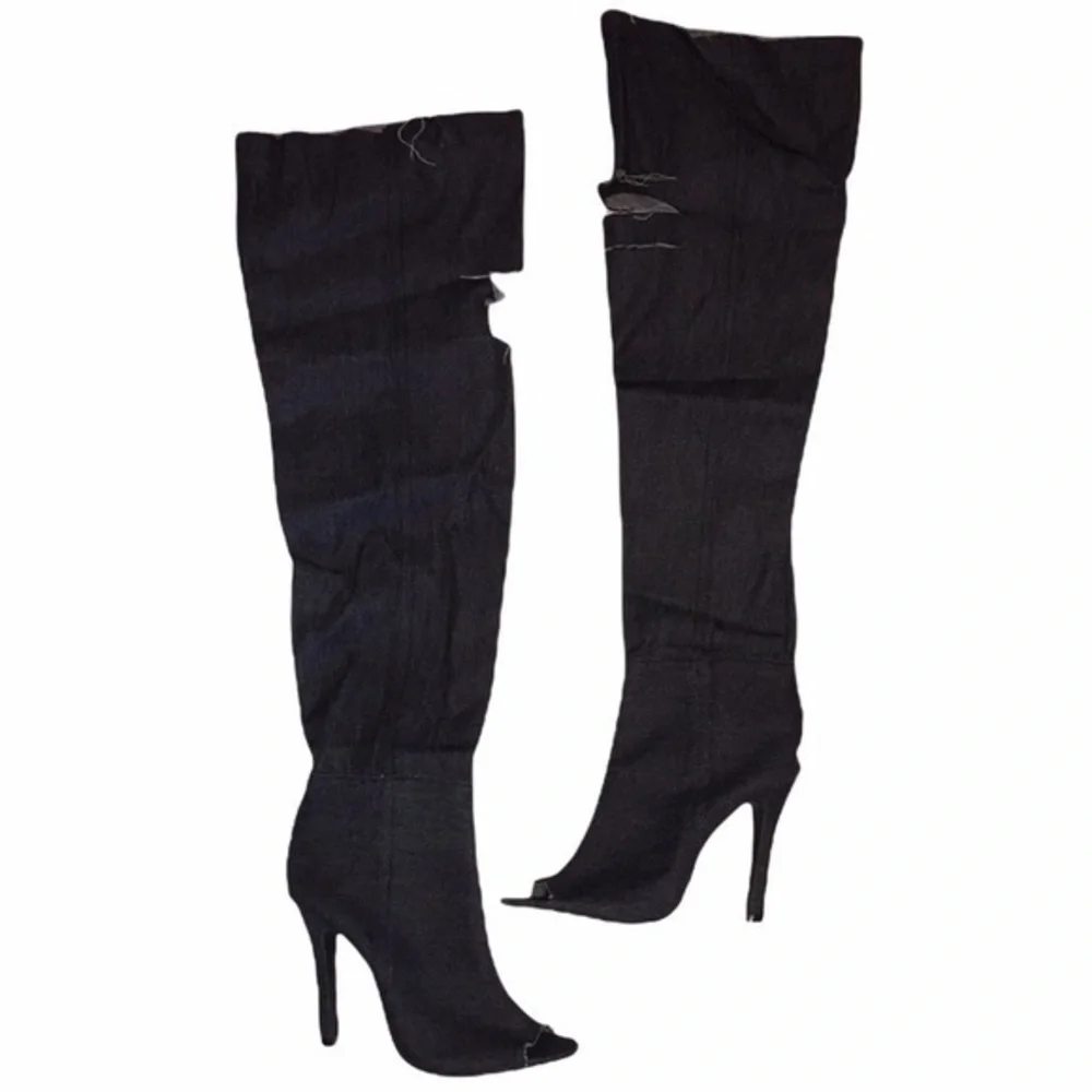 Over The Knee Denim Stilettos